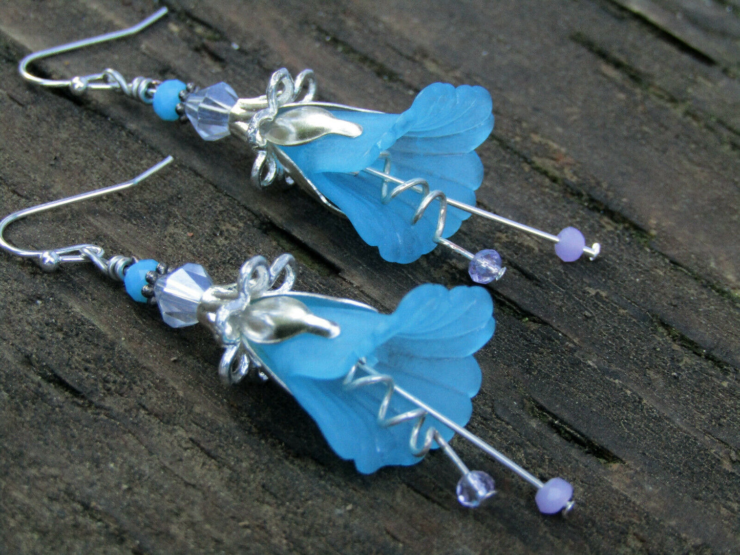Flower Earrings Blue Tulip Cala Lily Silver Dangle Earrings Usa Handmade - Bad Apple Designs Jewelry