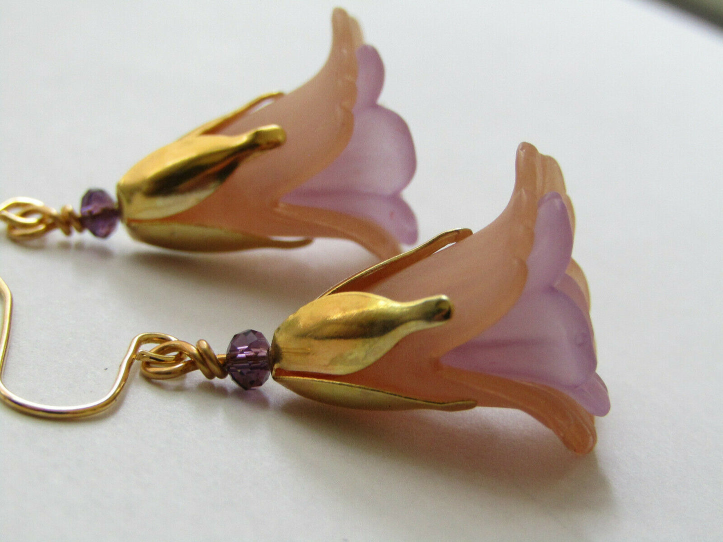 Flower Earrings Beige/Purple Tulip Cala Lily Gold Dangle Earrings Usa Handmade - Bad Apple Designs Jewelry