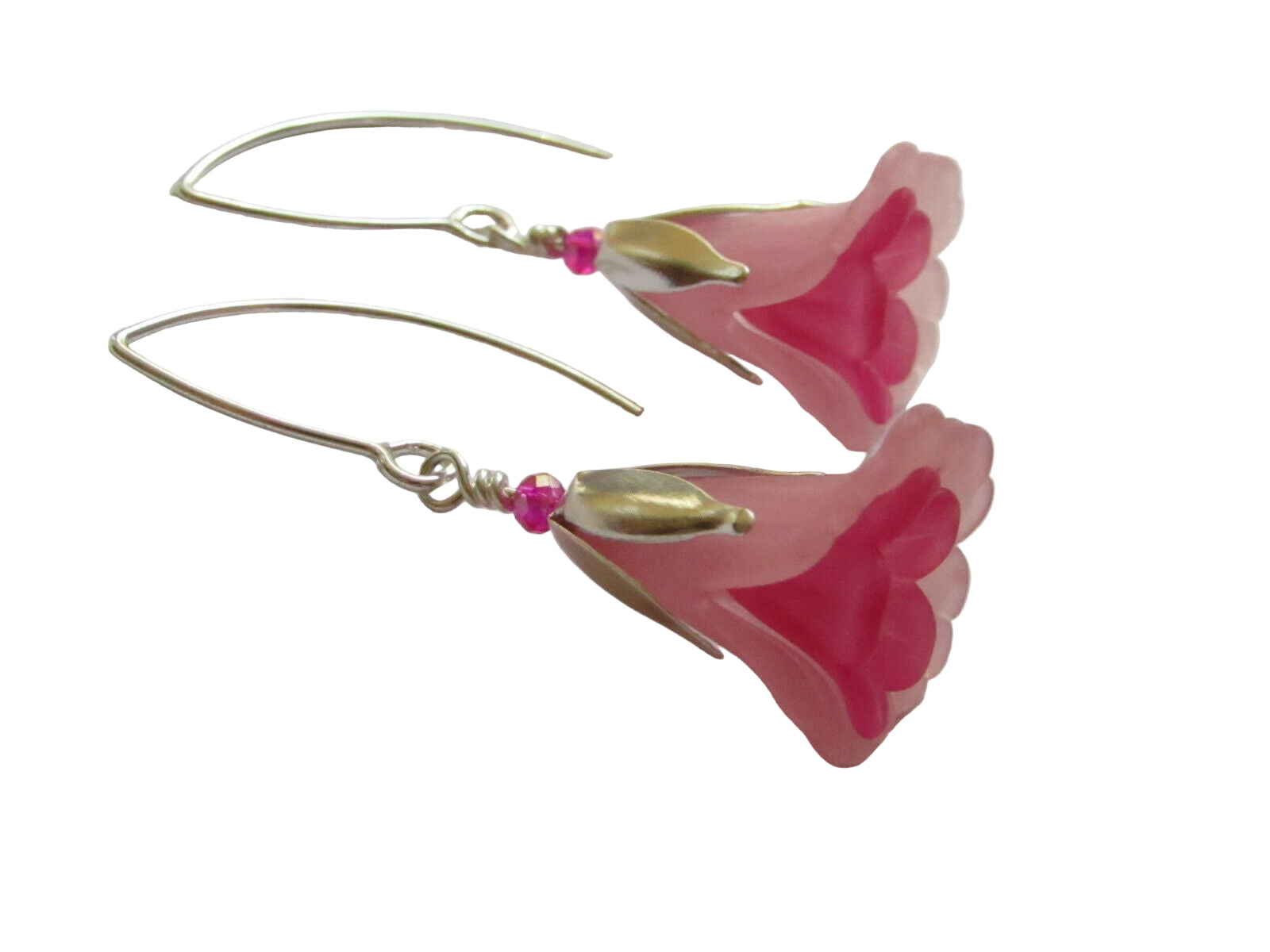 Flower Earrings Pink Tulip Cala Lily Silver Dangle Earrings Usa Handmade - Bad Apple Designs Jewelry