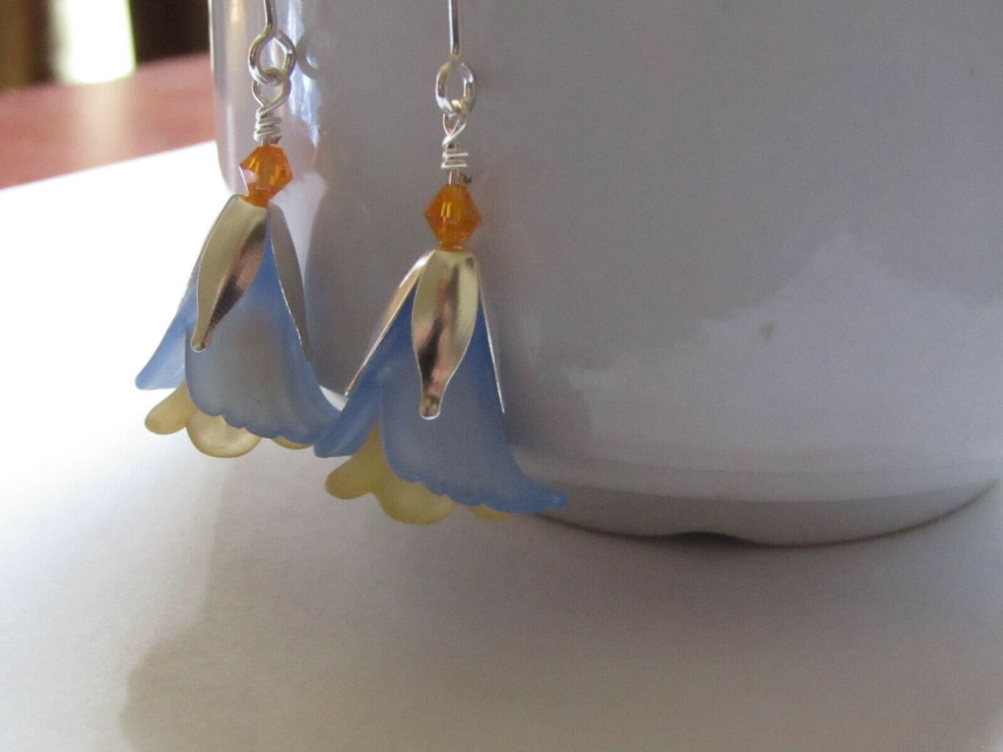 FLOWER EARRINGS Blue OrangeTulip Cala Lily Silver Dangle Earrings USA HANDMADE2 - Bad Apple Designs Jewelry
