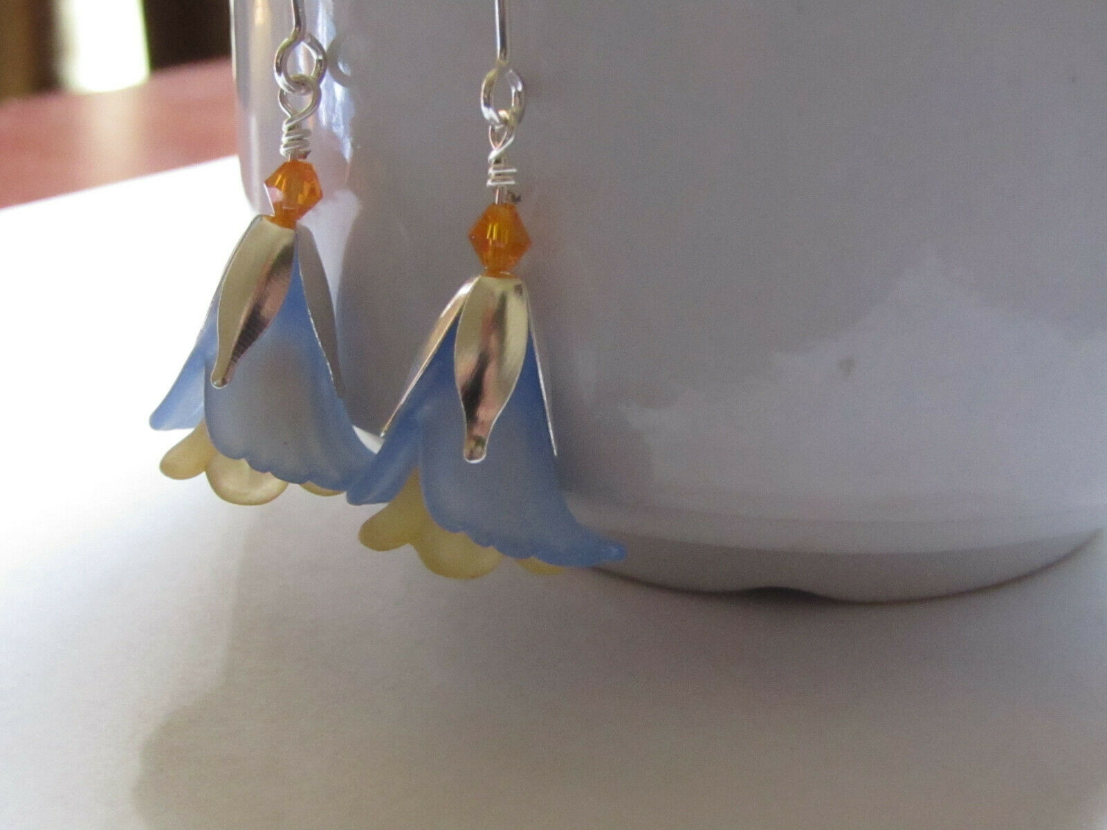 FLOWER EARRINGS Blue OrangeTulip Cala Lily Silver Dangle Earrings USA HANDMADE2 - Bad Apple Designs Jewelry