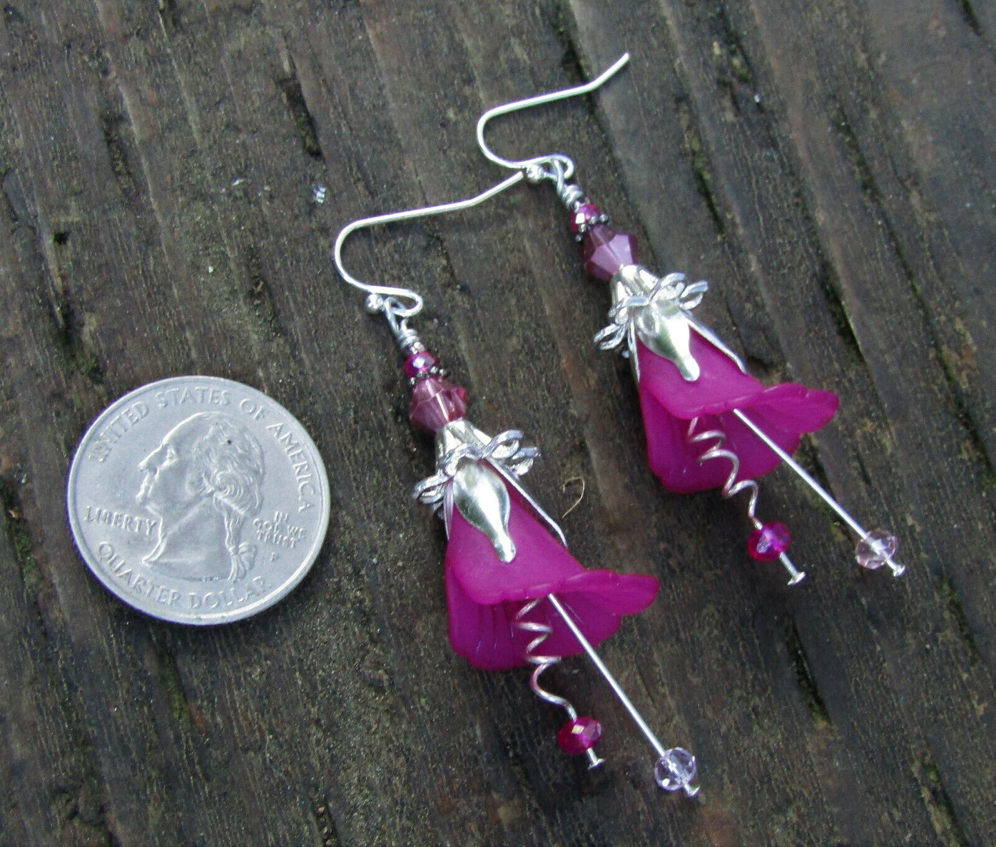 Flower Earrings Pink Tulip Cala Lily Silver Dangle Earrings Usa Handmade - Bad Apple Designs Jewelry
