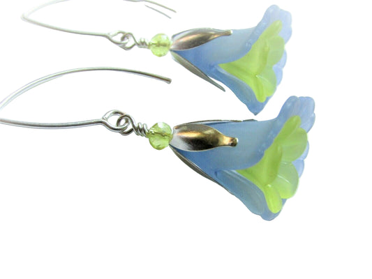 Flower Earrings Blue Yellow Tulip Cala Lily Silver Dangle Earrings Usa Handmade2 - Bad Apple Designs Jewelry