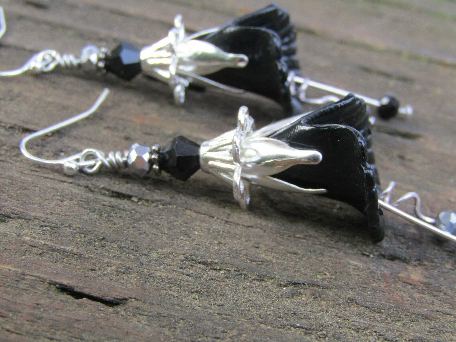 Flower Earrings Black Tulip Cala Lily Silver Dangle Earrings Usa Handmade - Bad Apple Designs Jewelry