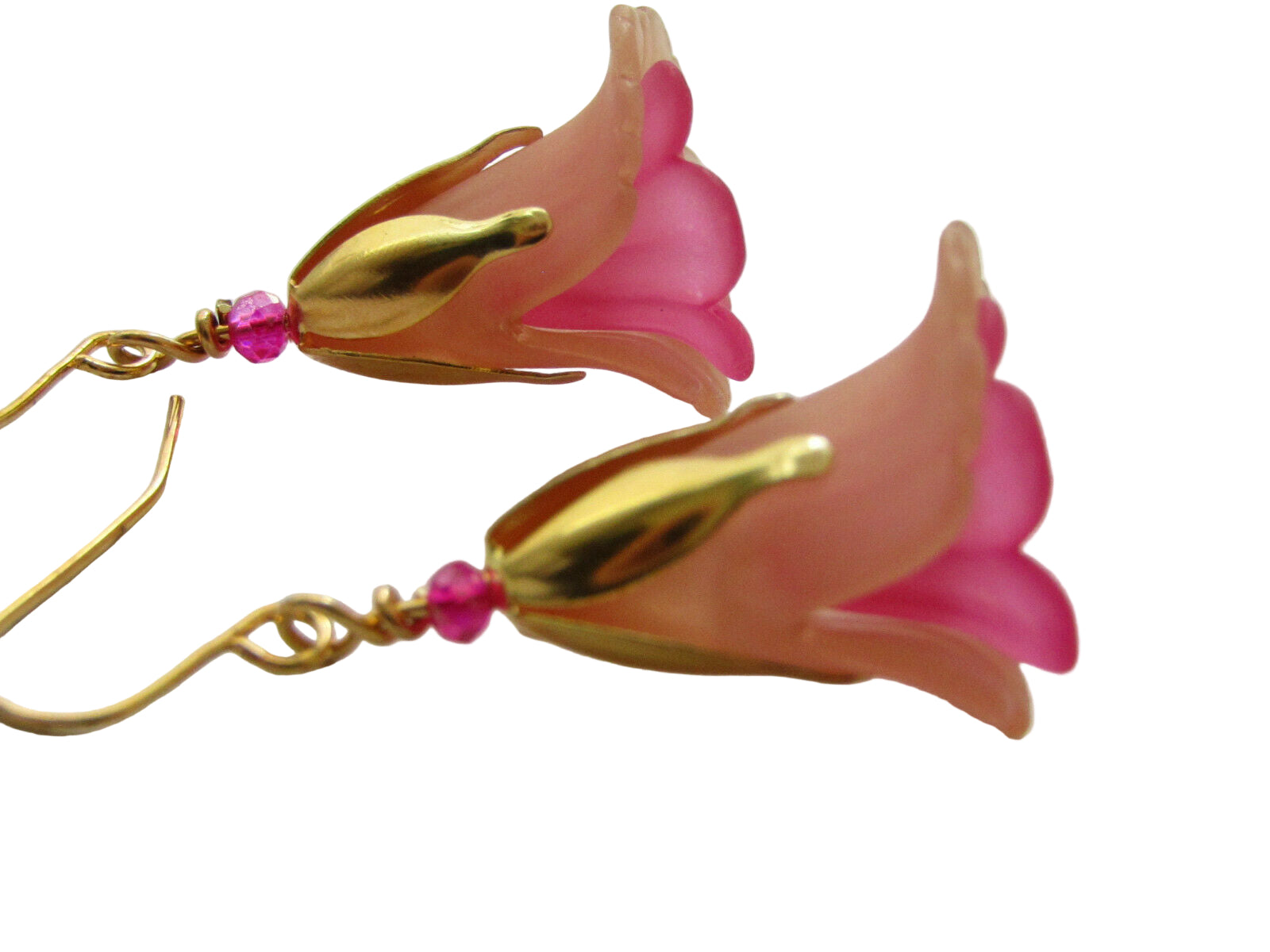 Flower Earrings Beige/Pink Tulip Cala Lily Gold Dangle Earrings Usa Handmade2 - Bad Apple Designs Jewelry