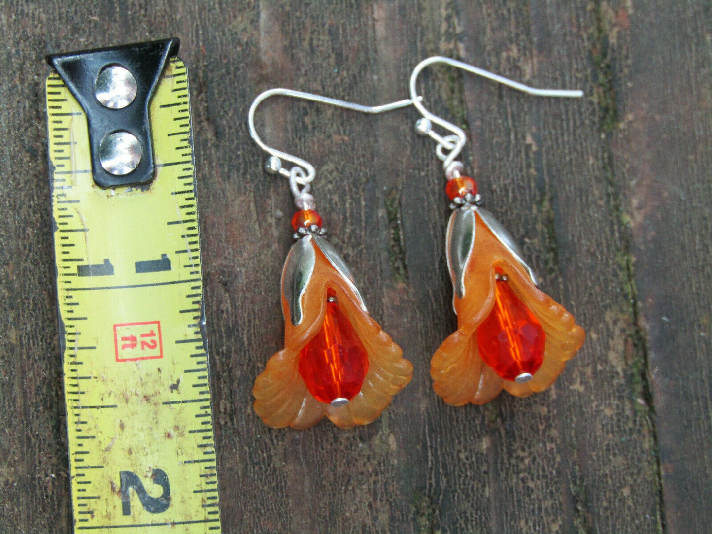 Flower Earrings Orange Tulip Cala Lily Silver Dangle Earrings Sparkling Crystal - Bad Apple Designs Jewelry