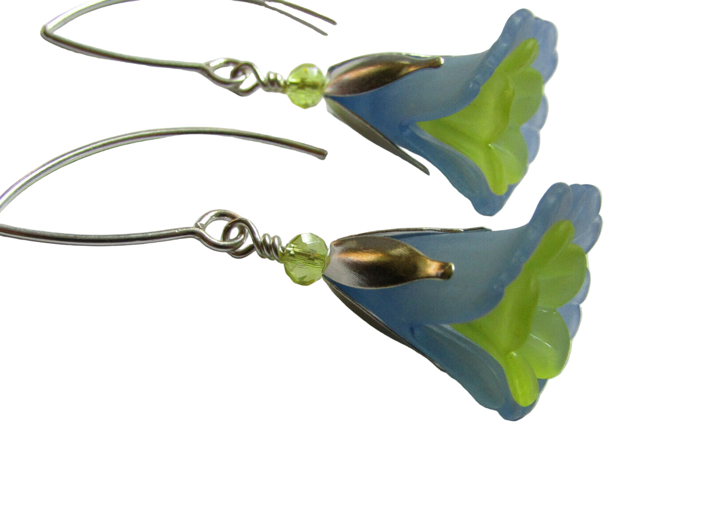Flower Earrings Blue Yellow Tulip Cala Lily Silver Dangle Earrings Usa Handmade2 - Bad Apple Designs Jewelry