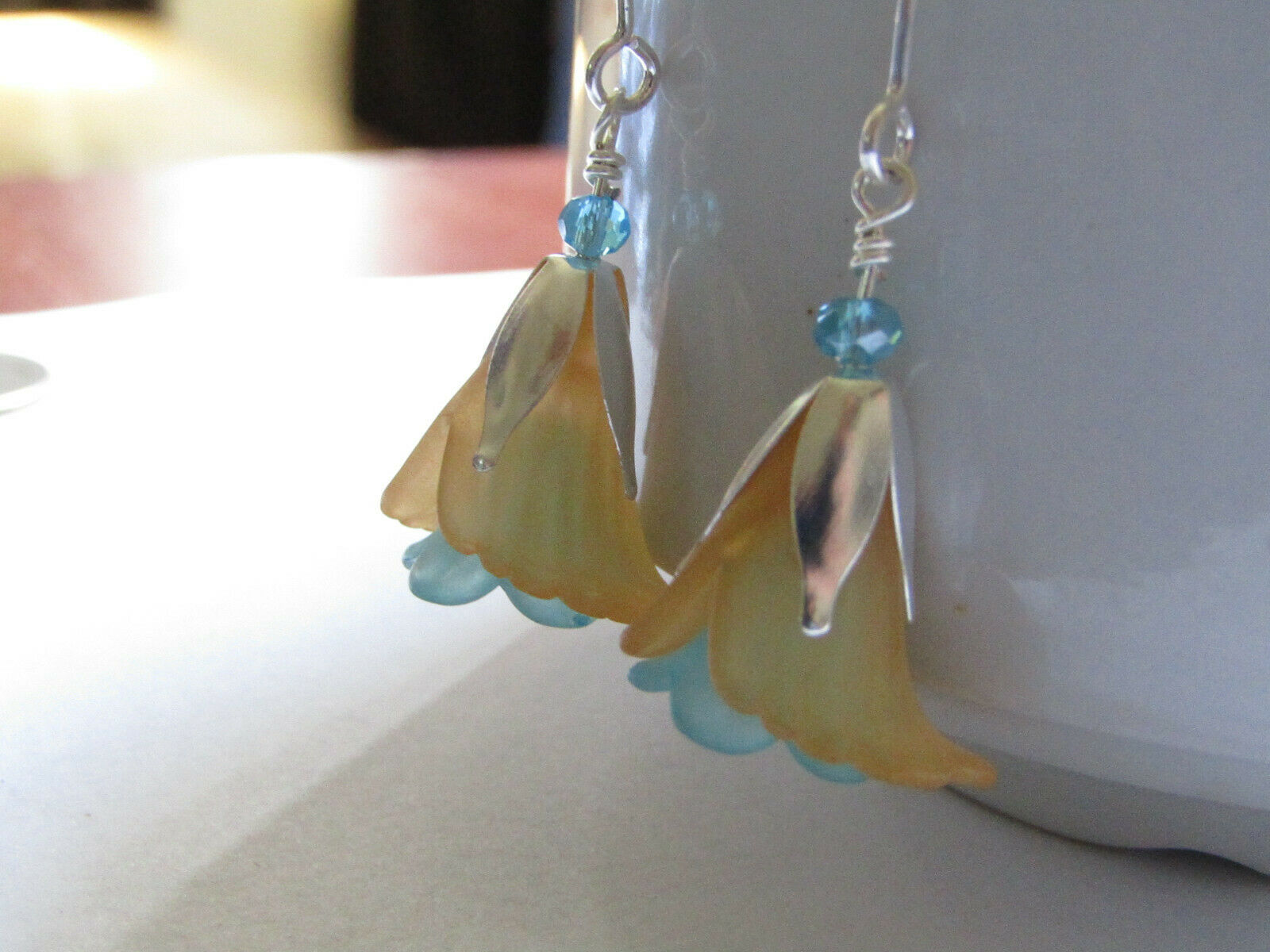 Flower Earrings Orange Blue Tulip Cala Lily Silver Dangle Earrings Usa Handmade - Bad Apple Designs Jewelry