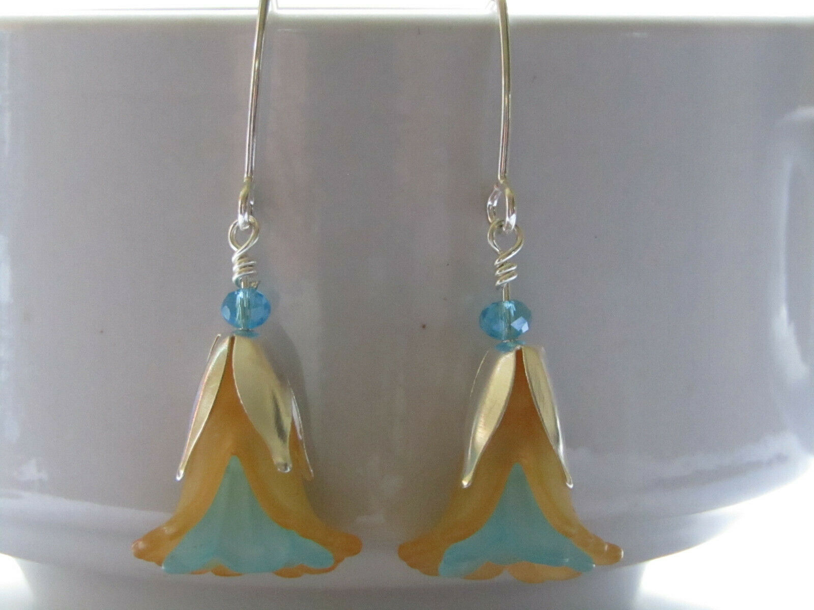 Flower Earrings Orange Blue Tulip Cala Lily Silver Dangle Earrings Usa Handmade - Bad Apple Designs Jewelry