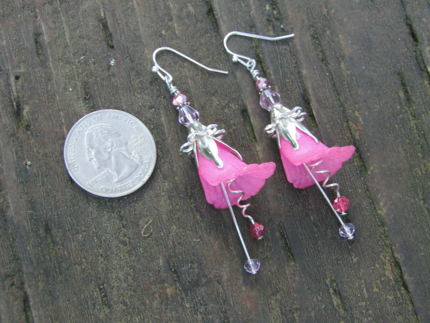 Flower Earrings Rose Pink Tulip Cala Lily Silver Dangle Earrings Usa Handmade - Bad Apple Designs Jewelry