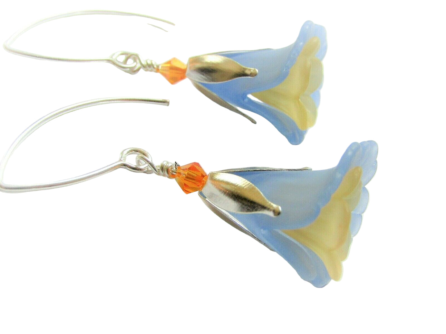 FLOWER EARRINGS Blue OrangeTulip Cala Lily Silver Dangle Earrings USA HANDMADE2 - Bad Apple Designs Jewelry