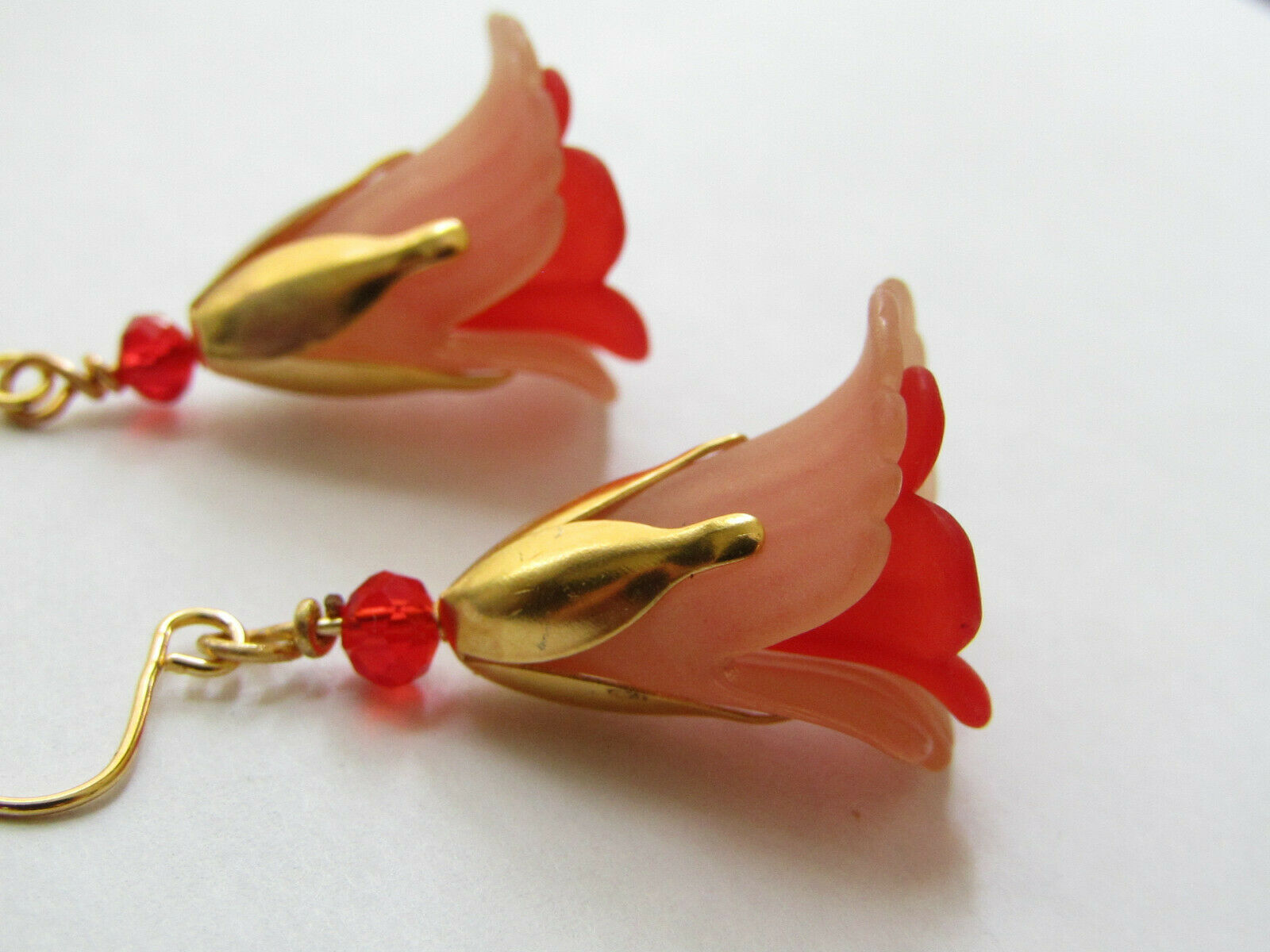 Flower Earrings Beige/Red Tulip Gold Dangle Earrings Usa Handmade Floral - Bad Apple Designs Jewelry