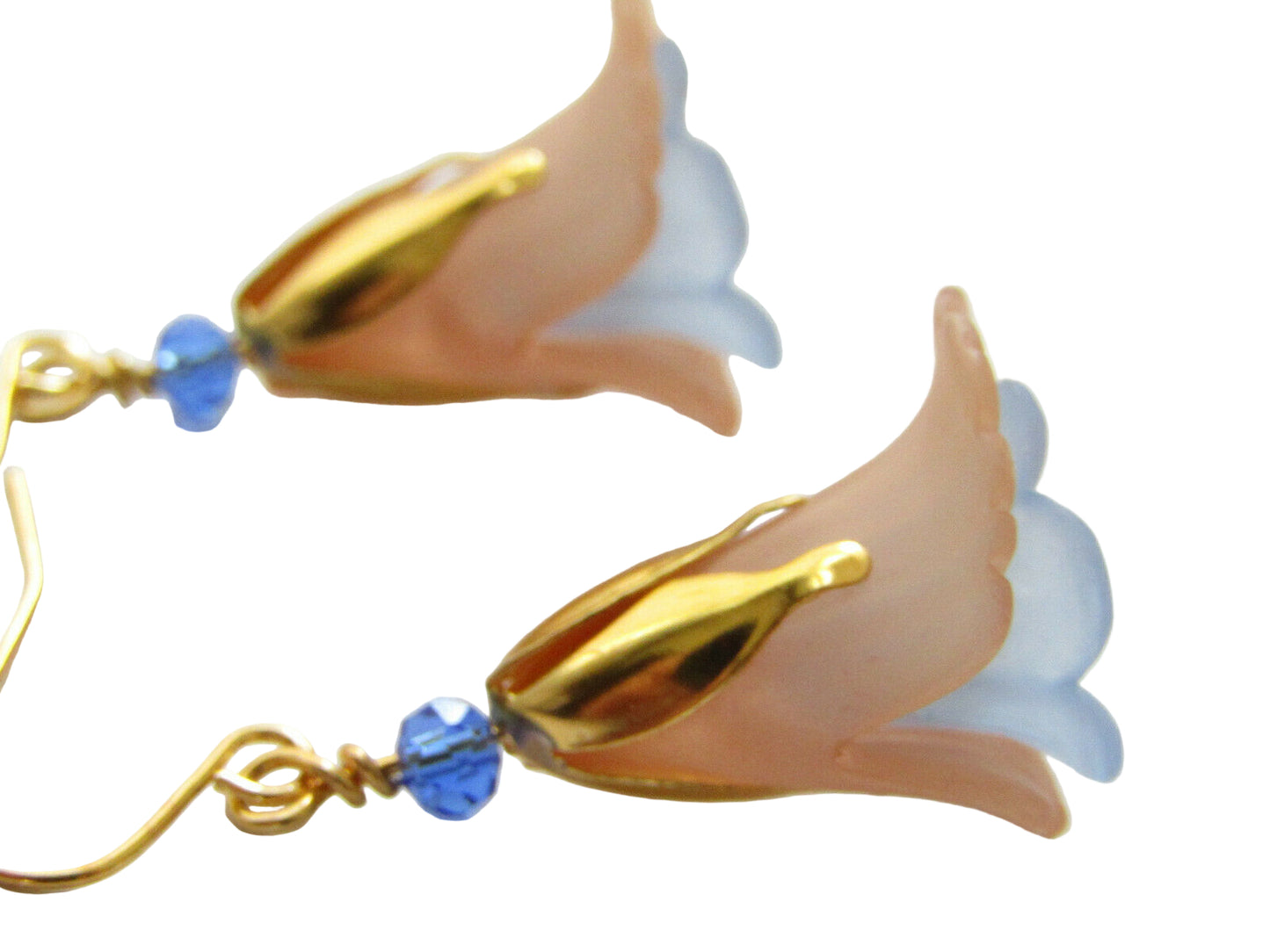 Flower Earrings Beige/Blue Tulip Cala Lily Gold Dangle Earrings Usa Handmade - Bad Apple Designs Jewelry