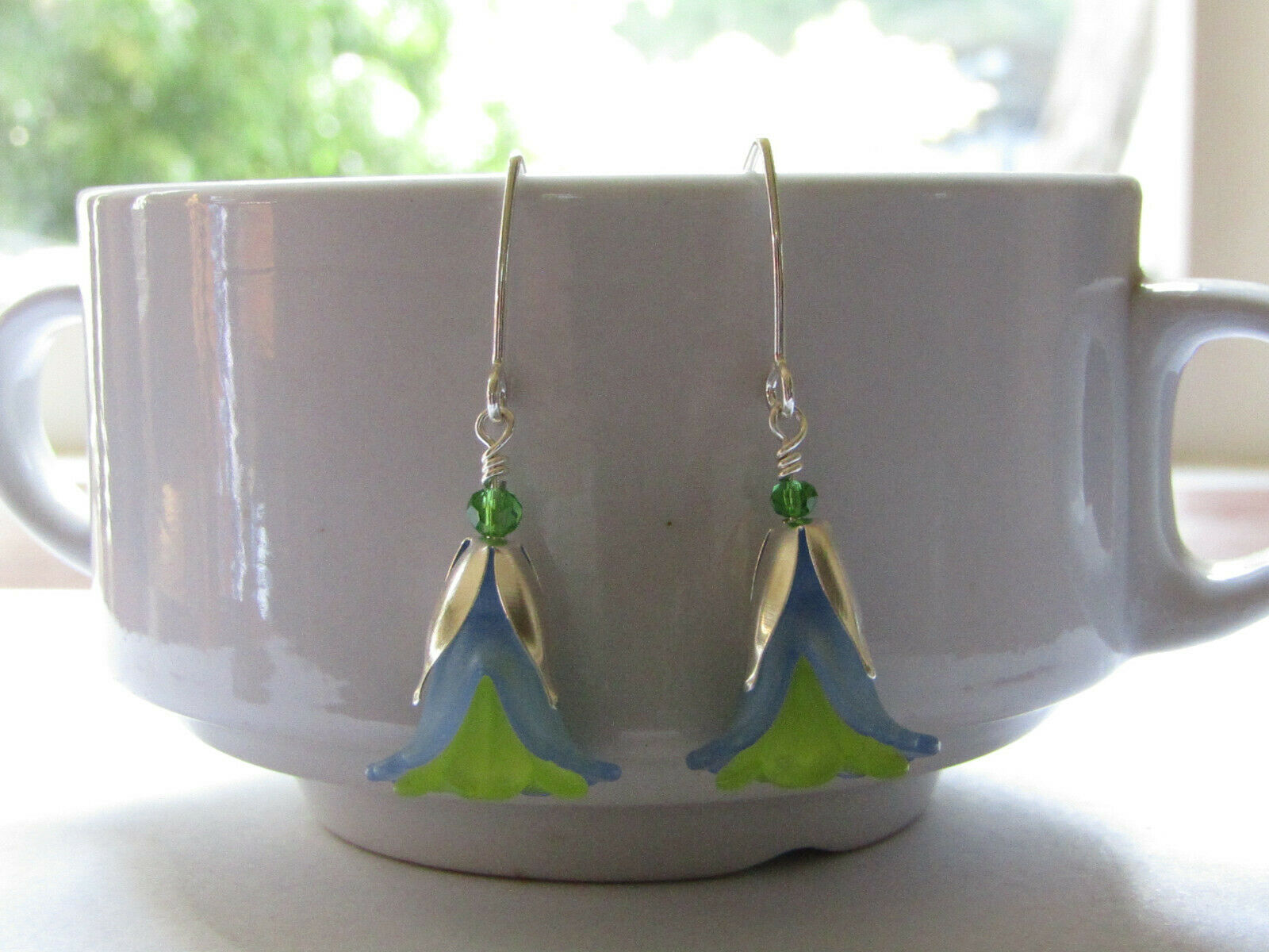 FLOWER EARRINGS Blue Green Tulip Cala Lily Silver Dangle Earrings USA HANDMADE2 - Bad Apple Designs Jewelry