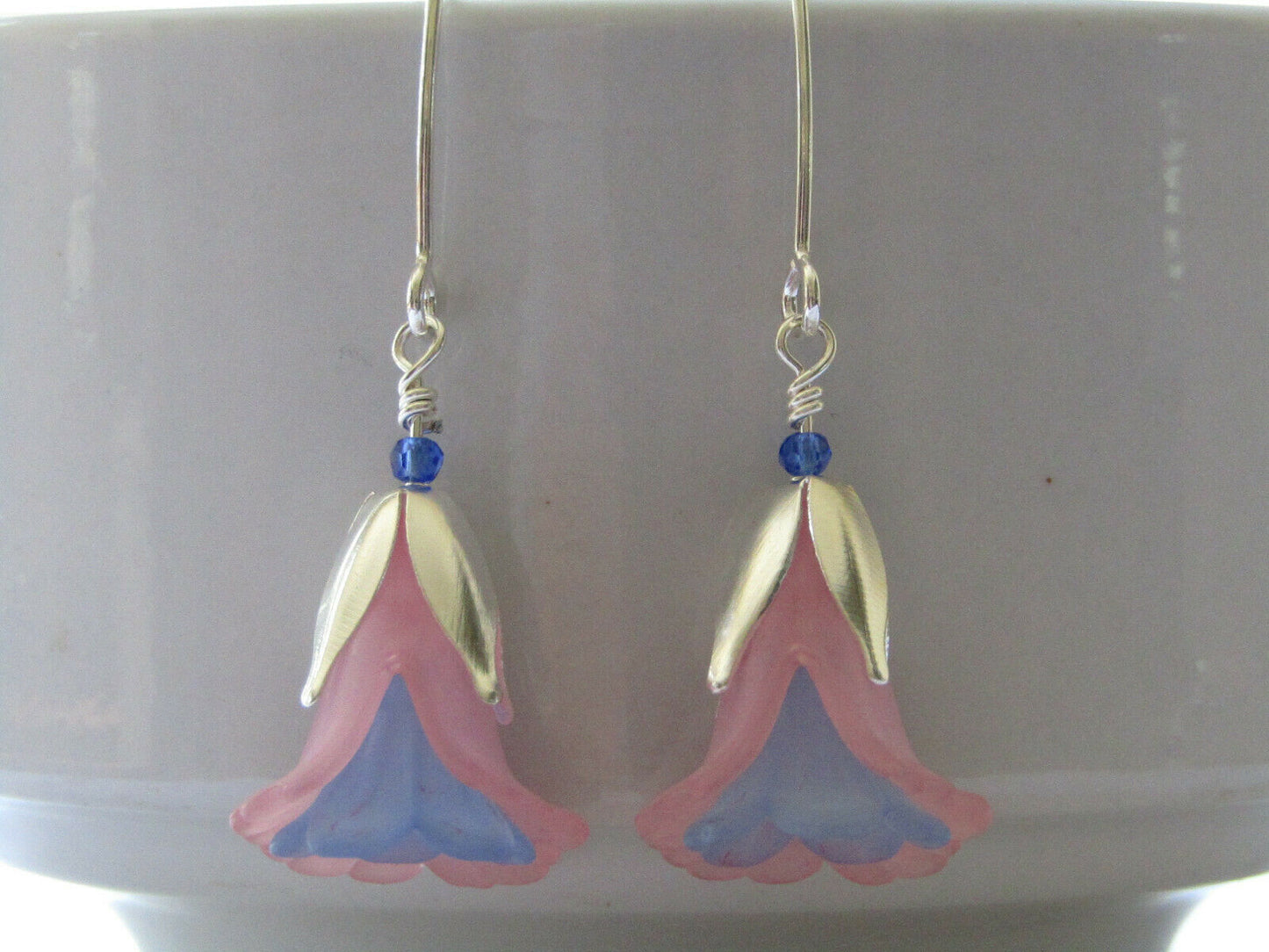 FLOWER EARRINGS Pink Blue Tulip Cala Lily Silver Dangle Earrings USA HANDMADE - Bad Apple Designs Jewelry