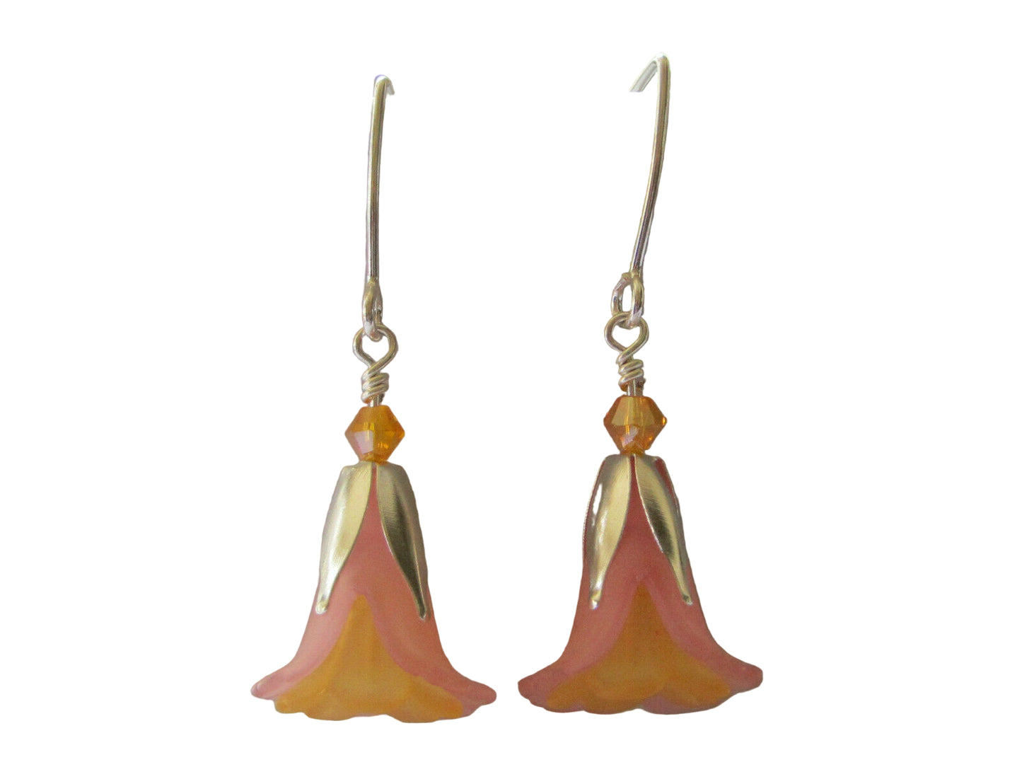 Flower Earrings Pink Orange Tulip Cala Lily Silver Dangle Earrings Usa Handmade - Bad Apple Designs Jewelry