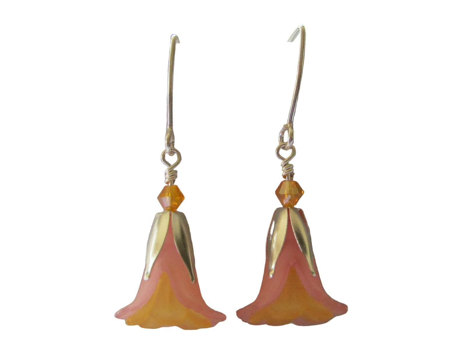 Flower Earrings Pink Orange Tulip Cala Lily Silver Dangle Earrings Usa Handmade - Bad Apple Designs Jewelry