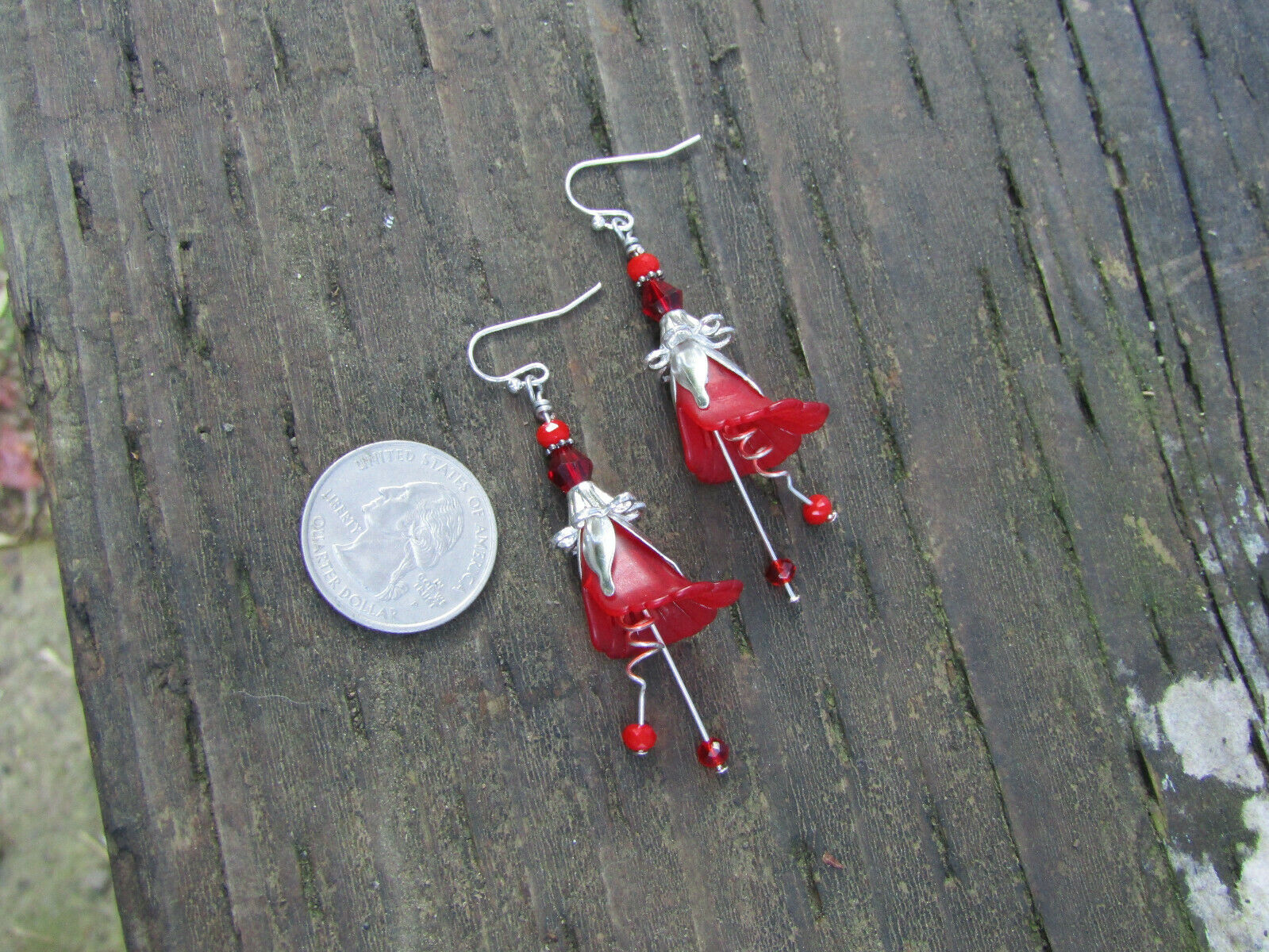 Flower Earrings Red Tulip Cala Lily Silver Dangle Earrings Usa Handmade - Bad Apple Designs Jewelry