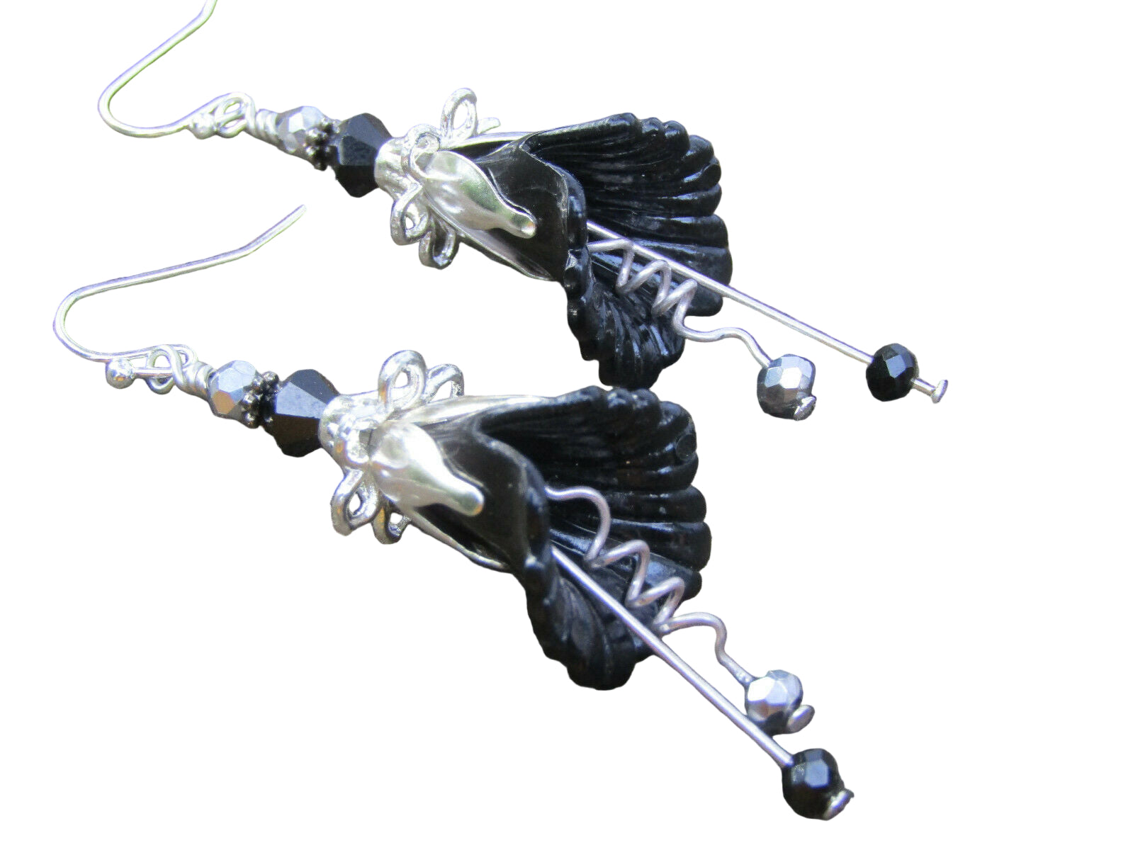 Flower Earrings Black Tulip Cala Lily Silver Dangle Earrings Usa Handmade - Bad Apple Designs Jewelry