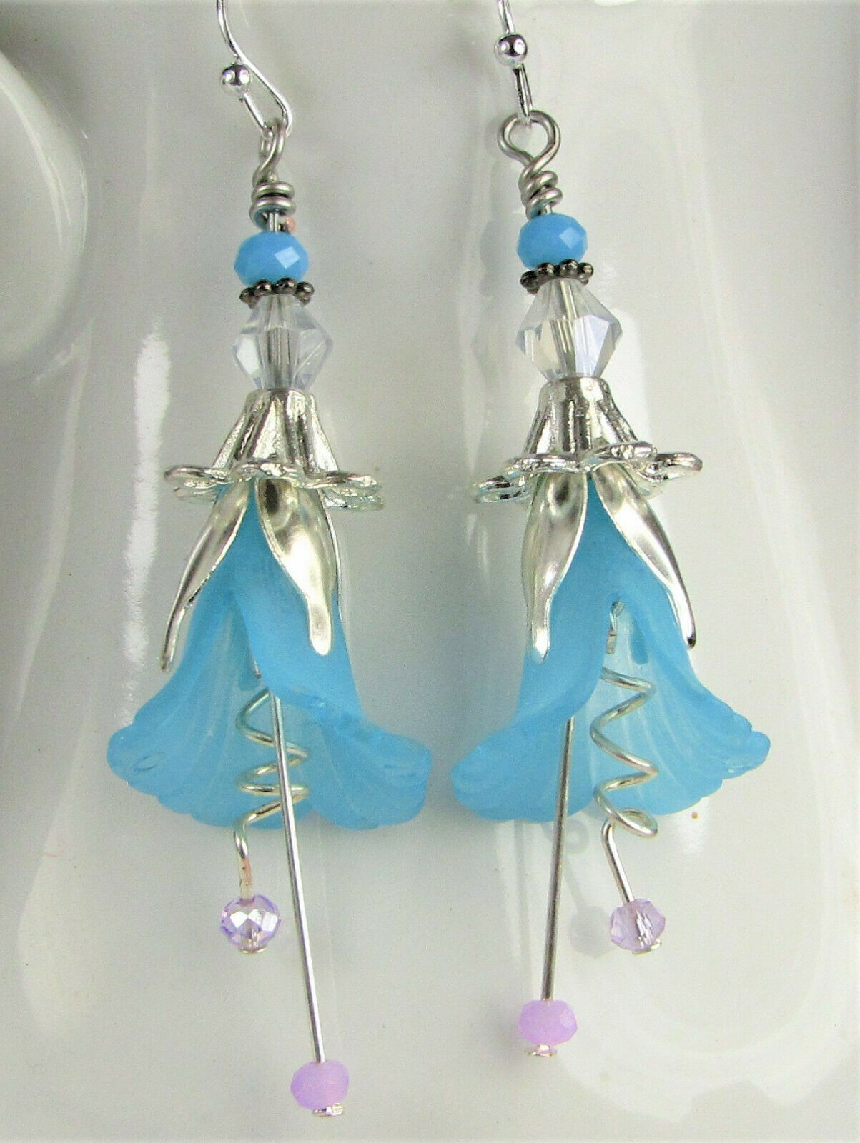 Flower Earrings Blue Tulip Cala Lily Silver Dangle Earrings Usa Handmade - Bad Apple Designs Jewelry