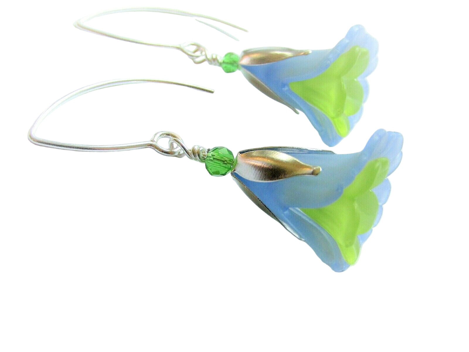FLOWER EARRINGS Blue Green Tulip Cala Lily Silver Dangle Earrings USA HANDMADE2 - Bad Apple Designs Jewelry