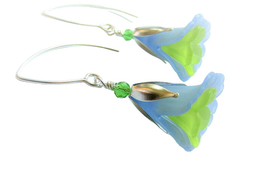FLOWER EARRINGS Blue Green Tulip Cala Lily Silver Dangle Earrings USA HANDMADE2 - Bad Apple Designs Jewelry