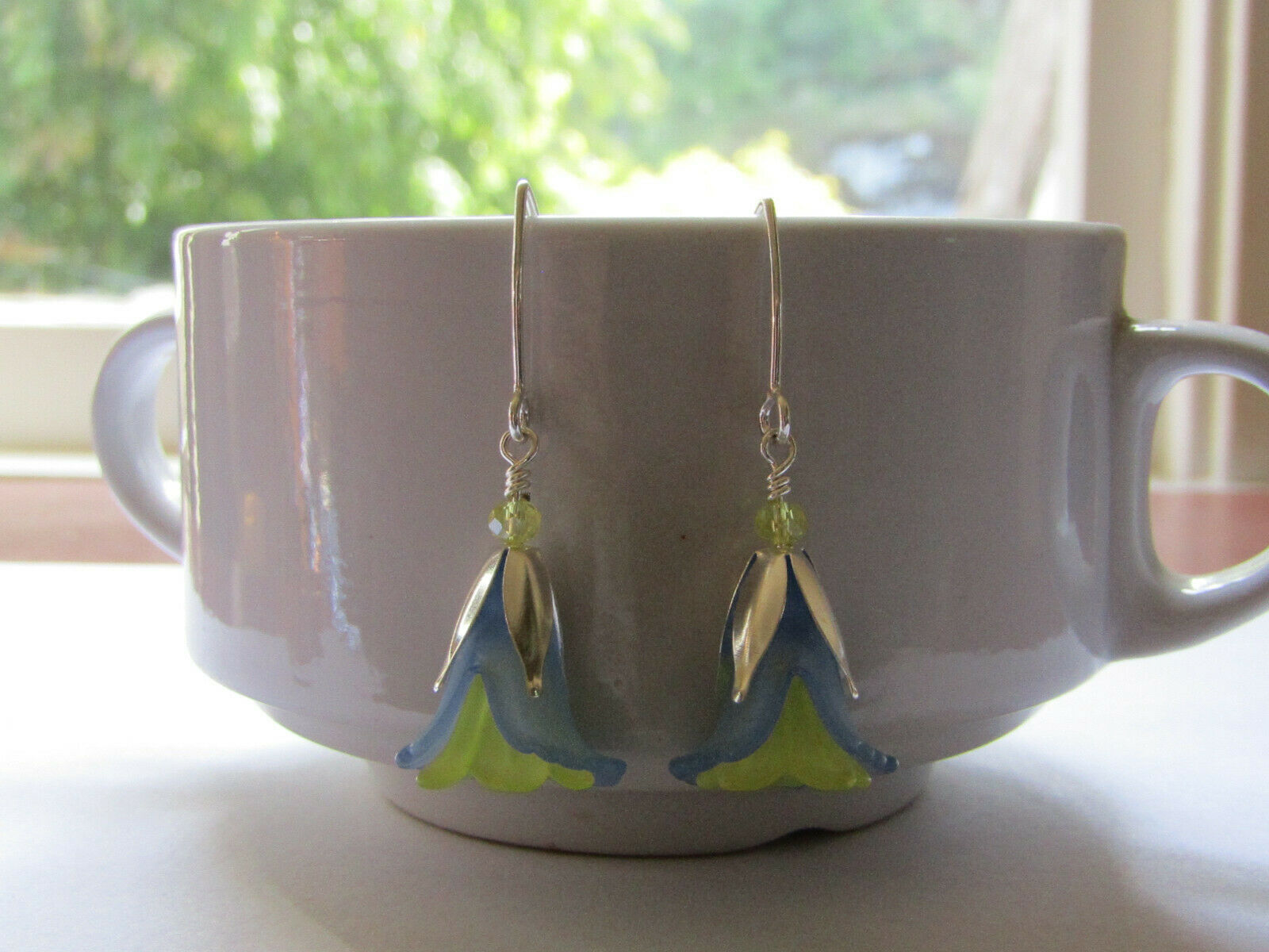 Flower Earrings Blue Yellow Tulip Cala Lily Silver Dangle Earrings Usa Handmade2 - Bad Apple Designs Jewelry