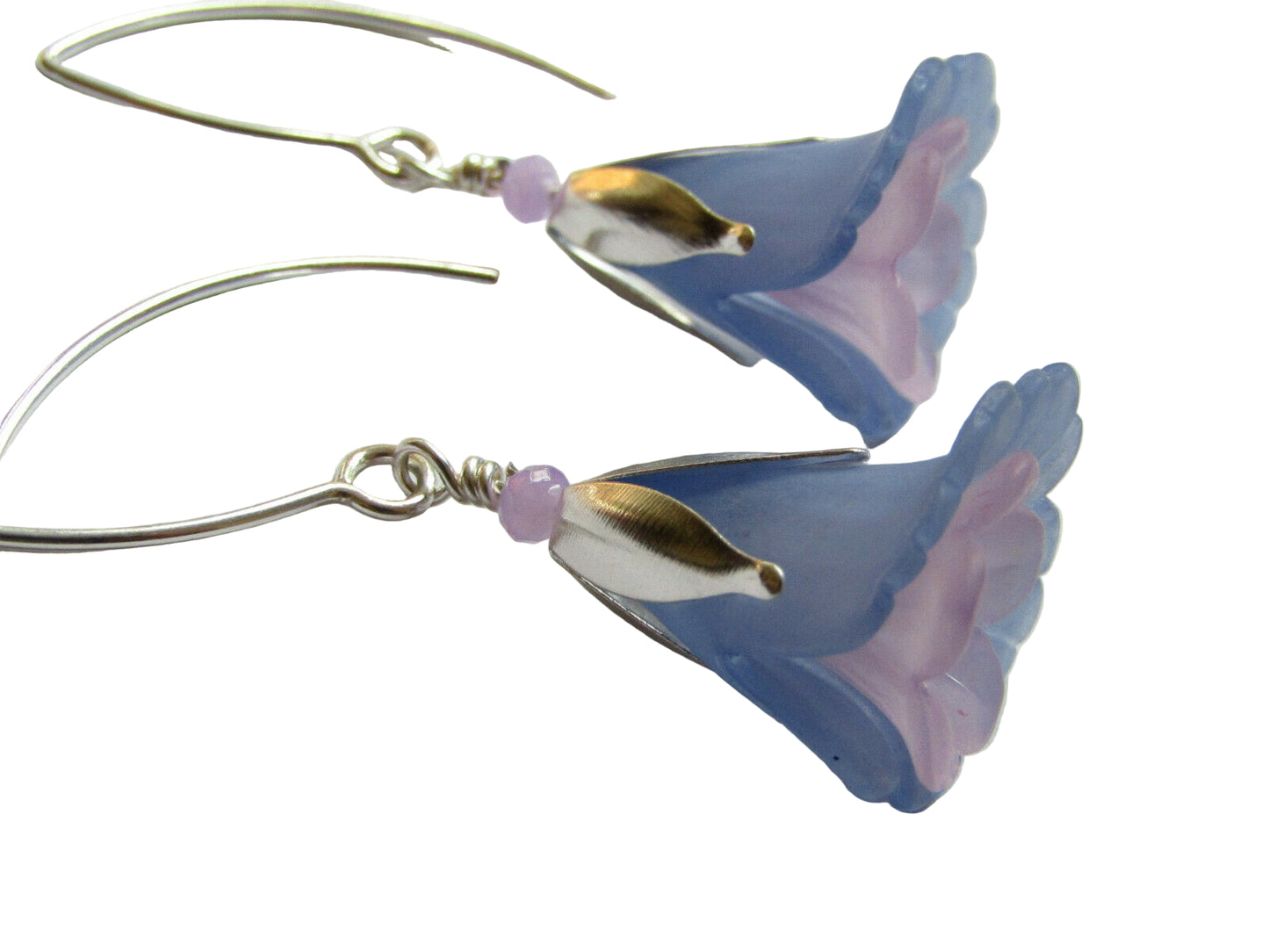 Flower Earrings Blue Purple Tulip Cala Lily Silver Dangle Earrings Usa Handmade2 - Bad Apple Designs Jewelry