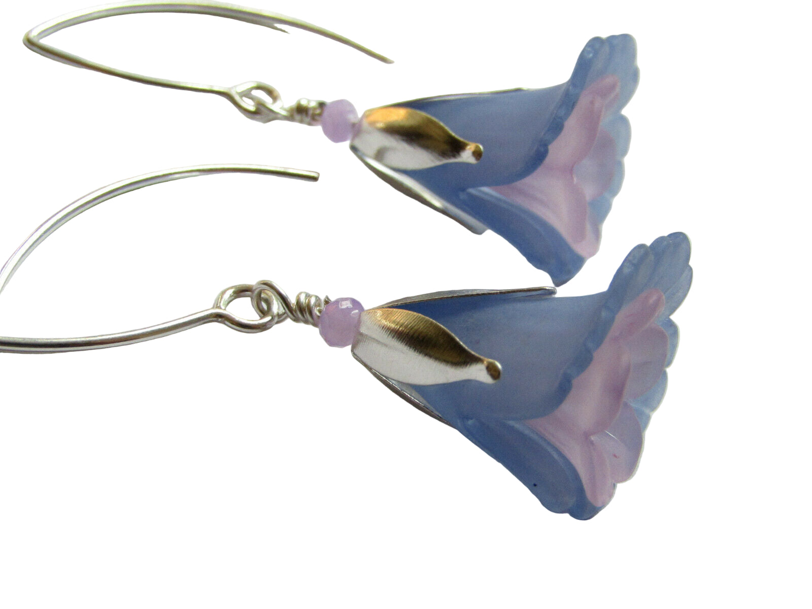 Flower Earrings Blue Purple Tulip Cala Lily Silver Dangle Earrings Usa Handmade2 - Bad Apple Designs Jewelry
