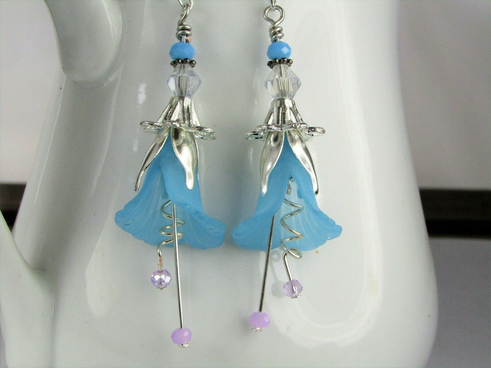 Flower Earrings Blue Tulip Cala Lily Silver Dangle Earrings Usa Handmade - Bad Apple Designs Jewelry