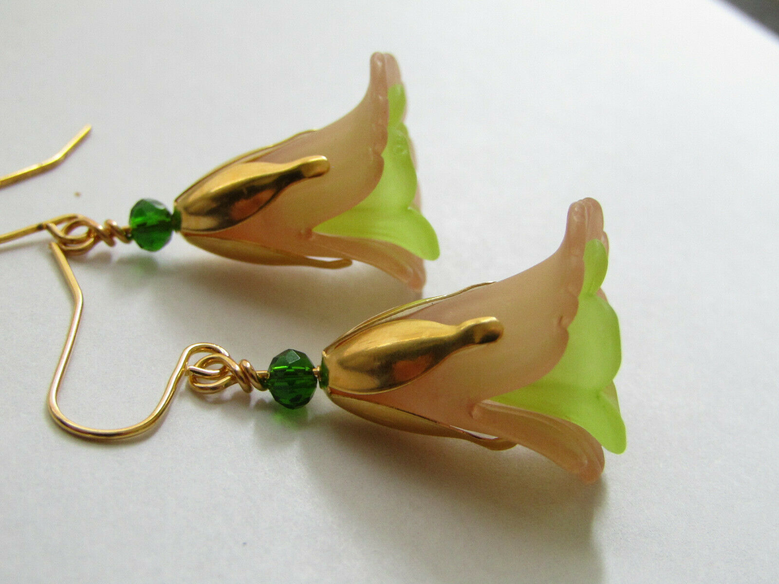 Flower Earrings Beige/Green Tulip Cala Lily Gold Dangle Earrings Usa Handmade - Bad Apple Designs Jewelry