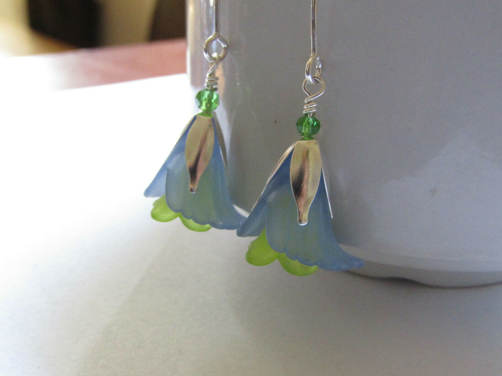 FLOWER EARRINGS Blue Green Tulip Cala Lily Silver Dangle Earrings USA HANDMADE2 - Bad Apple Designs Jewelry