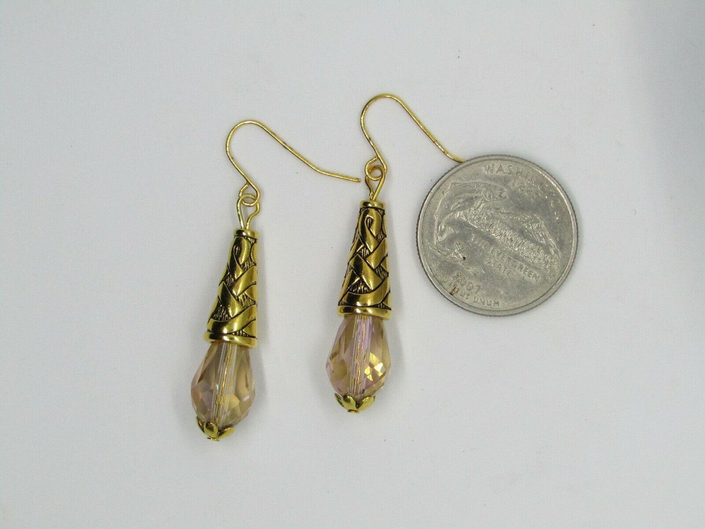Beige Crystal Gold Dangle Earrings
