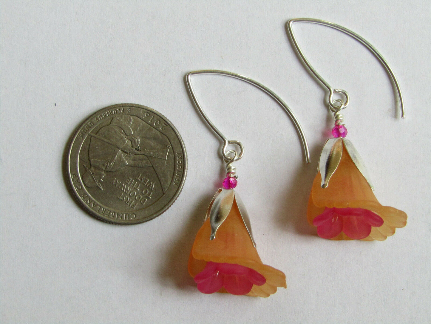 Flower Earrings Orange Pink Tulip Cala Lily Silver Dangle Earrings Usa Handmade2 - Bad Apple Designs Jewelry