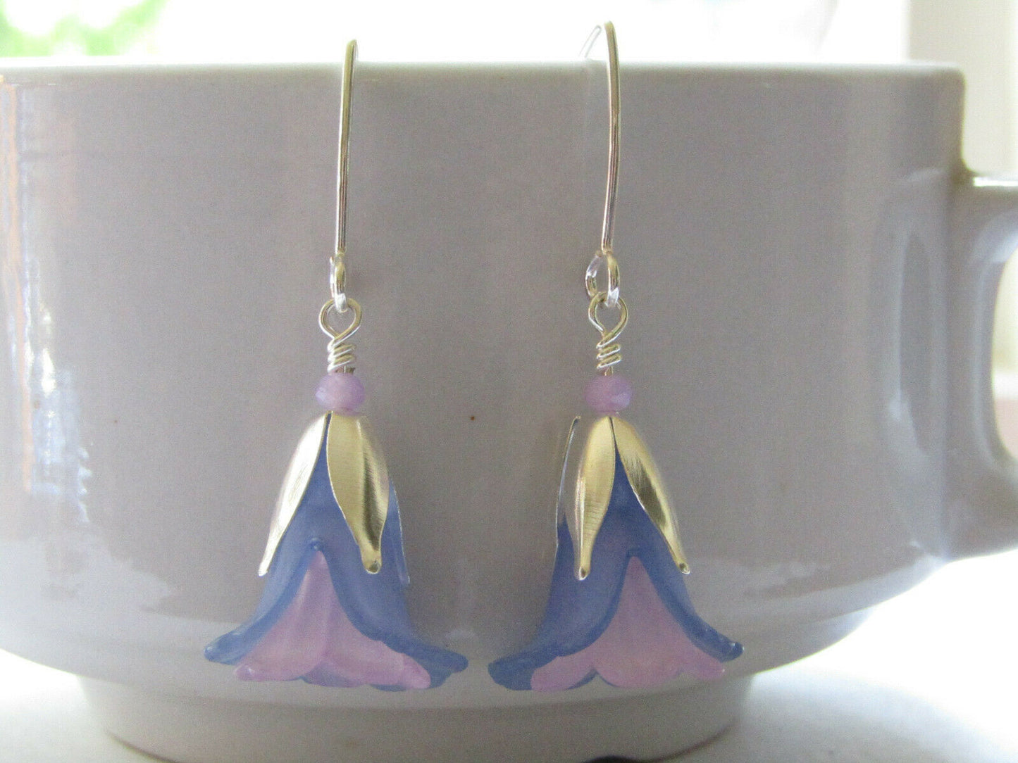 Flower Earrings Blue Purple Tulip Cala Lily Silver Dangle Earrings Usa Handmade2 - Bad Apple Designs Jewelry