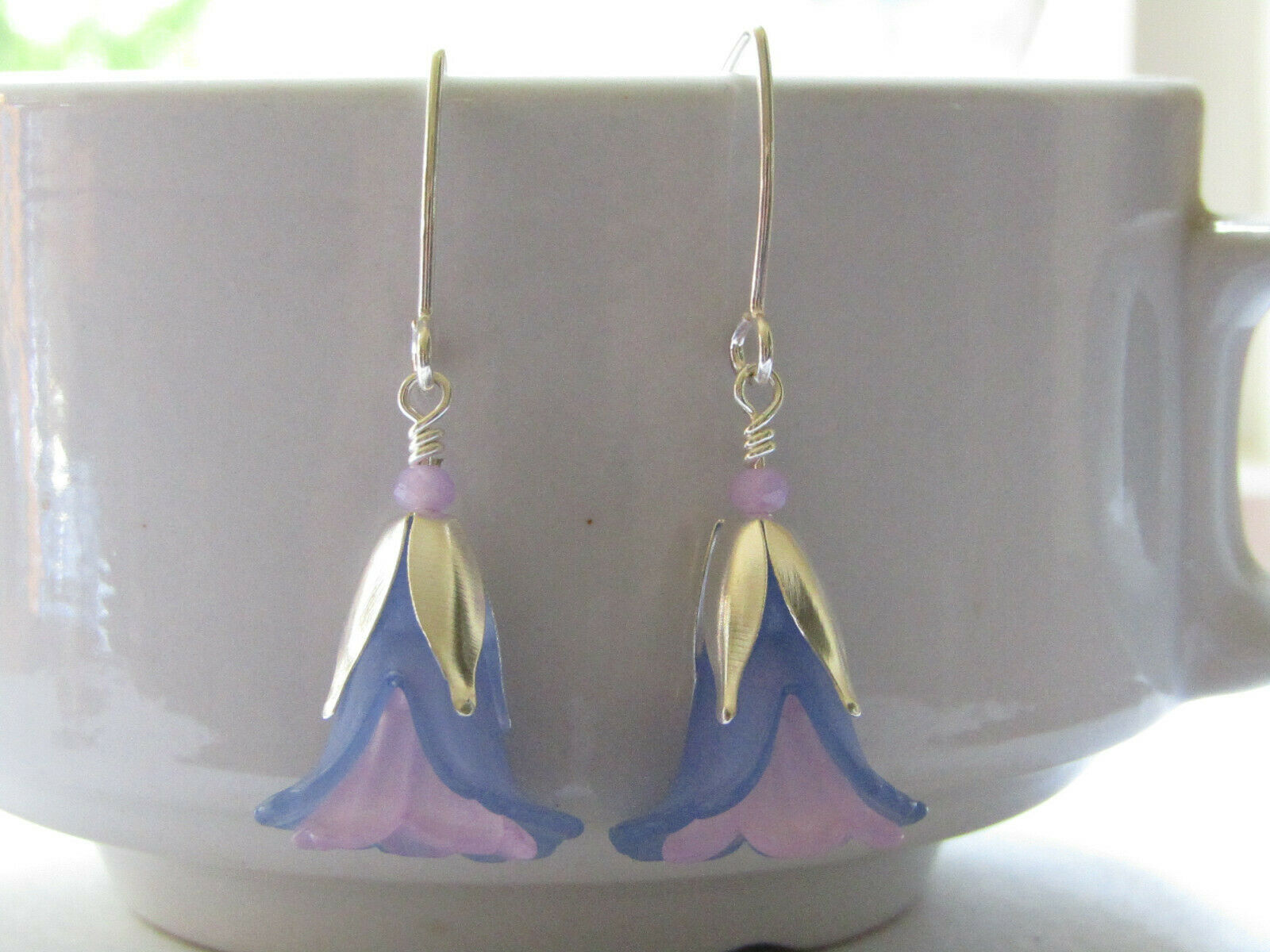 Flower Earrings Blue Purple Tulip Cala Lily Silver Dangle Earrings Usa Handmade2 - Bad Apple Designs Jewelry