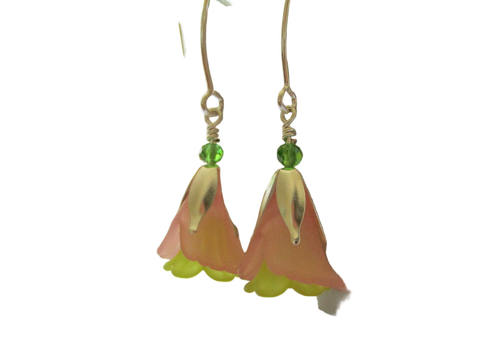Flower Earrings Pink Green Tulip Cala Lily Silver Dangle Earrings Usa Handmade - Bad Apple Designs Jewelry