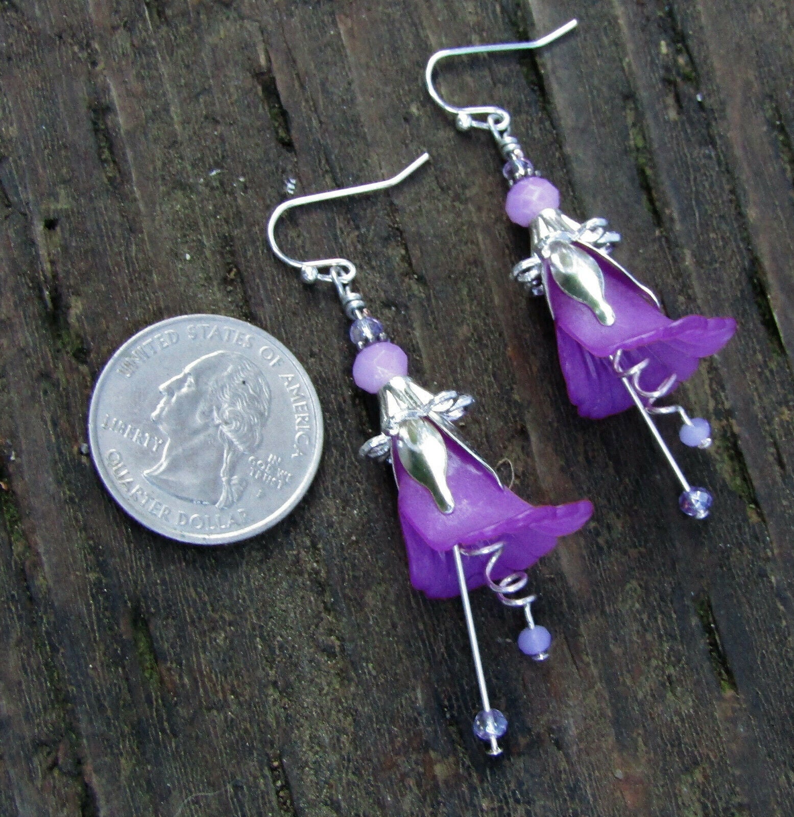 Flower Earrings Purple Tulip Cala Lily Silver Dangle Earrings Usa Handmade - Bad Apple Designs Jewelry