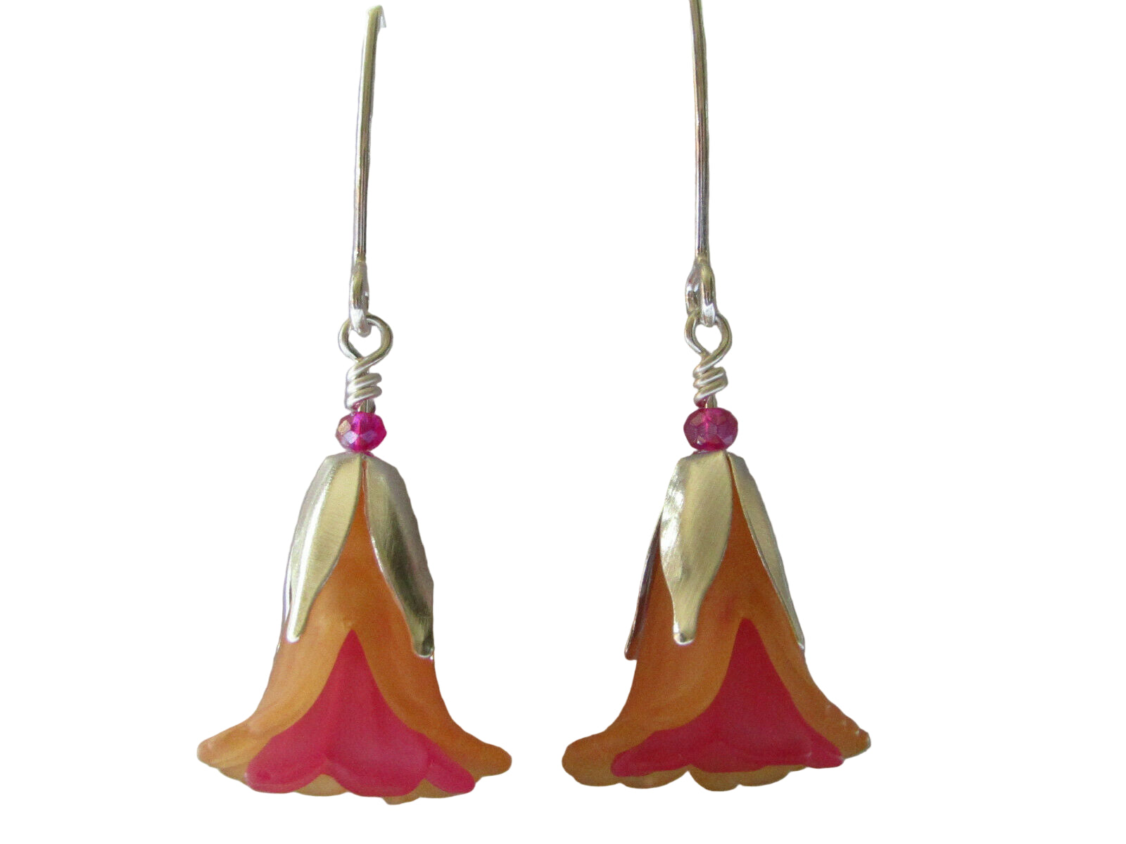 Flower Earrings Orange Pink Tulip Cala Lily Silver Dangle Earrings Usa Handmade2 - Bad Apple Designs Jewelry