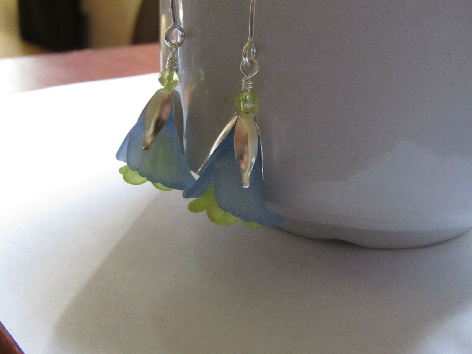 Flower Earrings Blue Yellow Tulip Cala Lily Silver Dangle Earrings Usa Handmade2 - Bad Apple Designs Jewelry