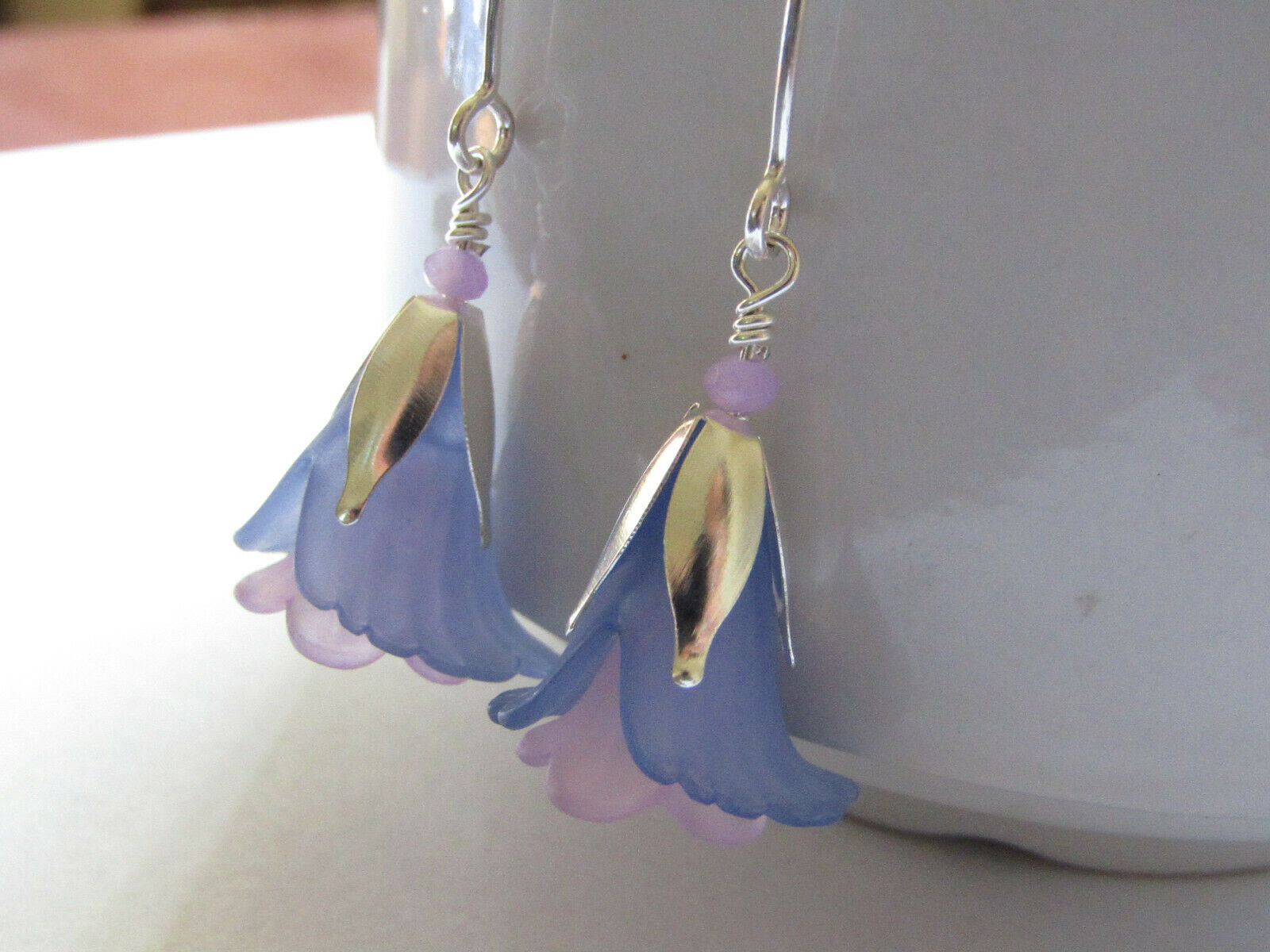 Flower Earrings Blue Purple Tulip Cala Lily Silver Dangle Earrings Usa Handmade2 - Bad Apple Designs Jewelry