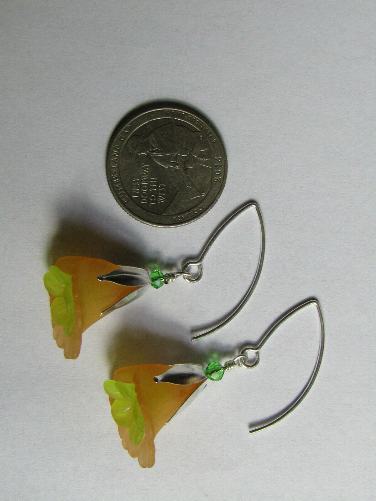 Flower Earrings Orange Green Tulip Cala Lily Silver Dangle Earrings Usa Handmade - Bad Apple Designs Jewelry
