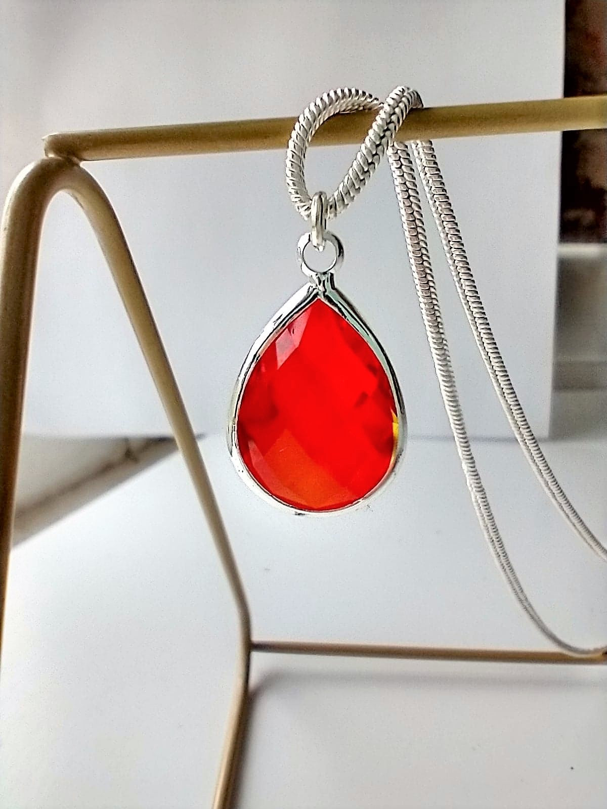 Faceted Glass Drop, Silver 18 Inch Snake Chain Necklace, Bridesmaid, Birthstone - Bad Apple Designs Jewelry